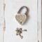Hello Honey® Matte Finish Brass & Stainless Steel Heart-Shaped Lock with Flowers Set